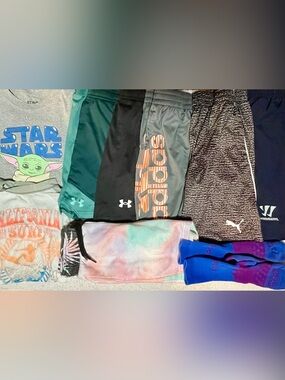9 piece Boys Small Activewear Lot Under Armour, Adidas, Puma, Star Wars & Swim